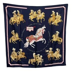 Hermes Vintage Carré 90 cm Navy Carousel Silk Scarf